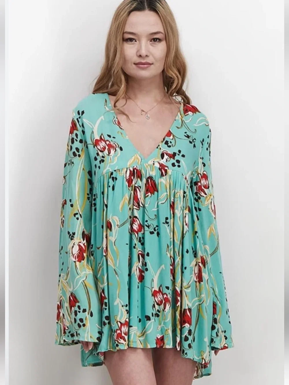 Free People Sage Bella Boho Floral V-Neck Swing Tunic Size XS